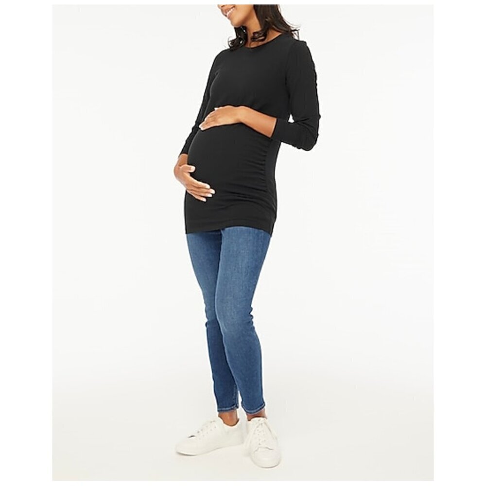 J. Crew Crewneck Long Sleeve Ruched Sides Maternity Tunic Tee Black Size S NWT